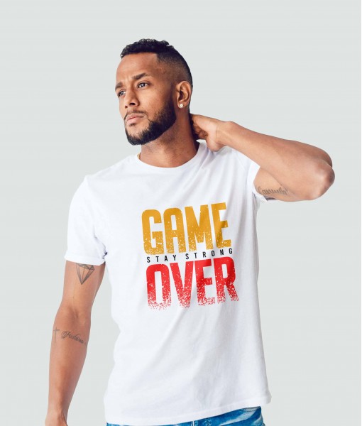 Мъжка тениска с щампа Текст и надписи GAME OVER Stay strong